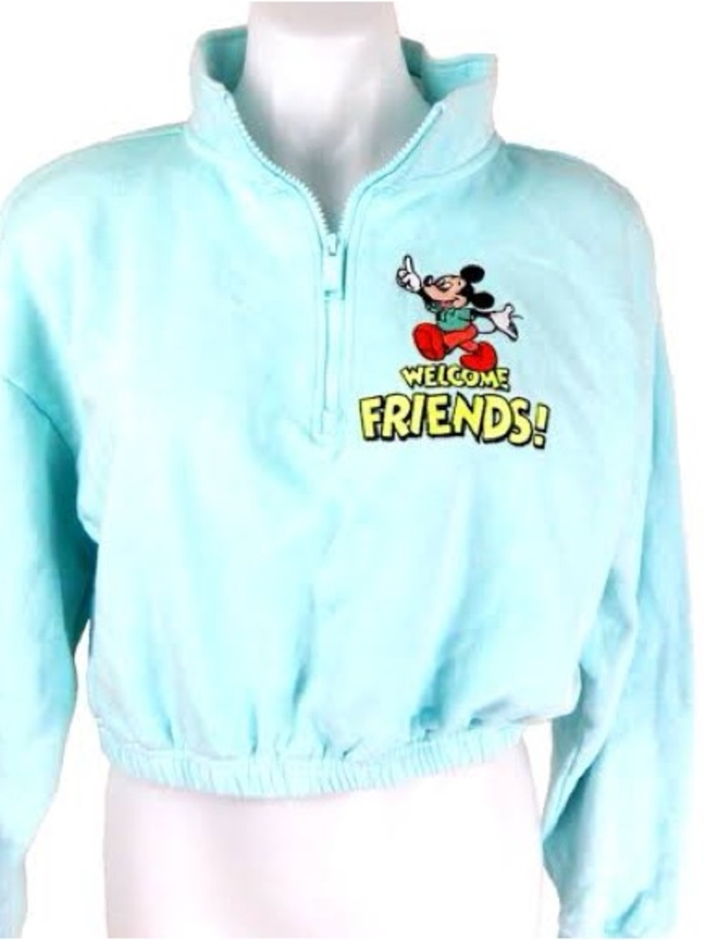RARE Disney Mickey & Friends Teal Cropped Half Zip Sweatshirt 2X